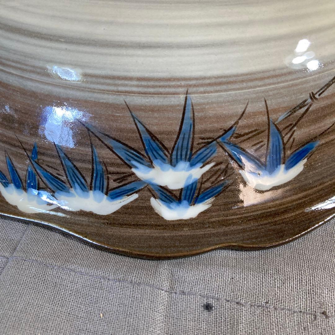 【横石臥牛】現川焼の伝統　重要無形文化財　十三代横石臥牛作　刷毛目雪持笹　鉢