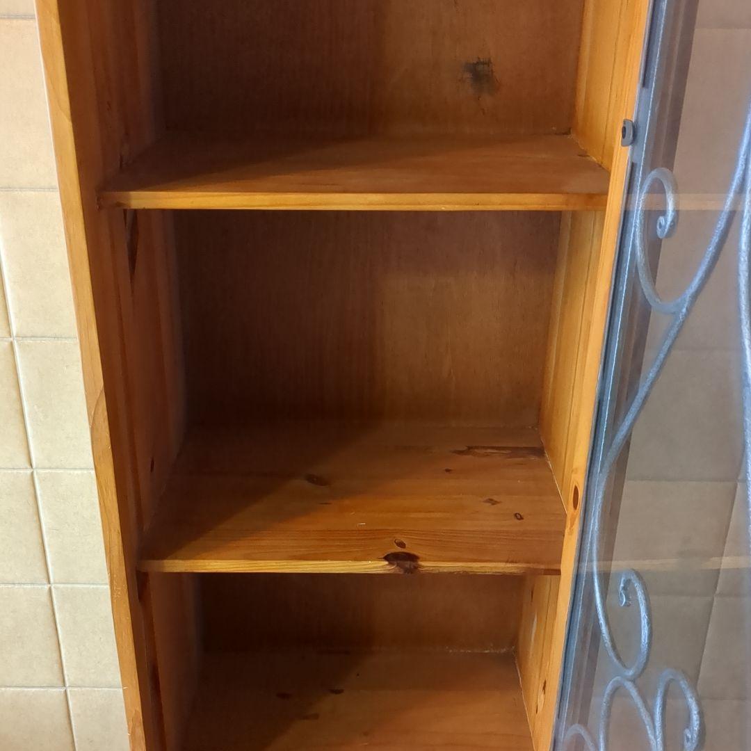 【値下げしました】パイン材　ガラスアイアンキャビネット　店舗什器