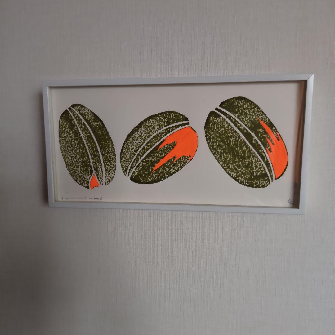 【希少作品】小井田由貴　木版画　手彩色　コーヒー豆　Coffee Beans