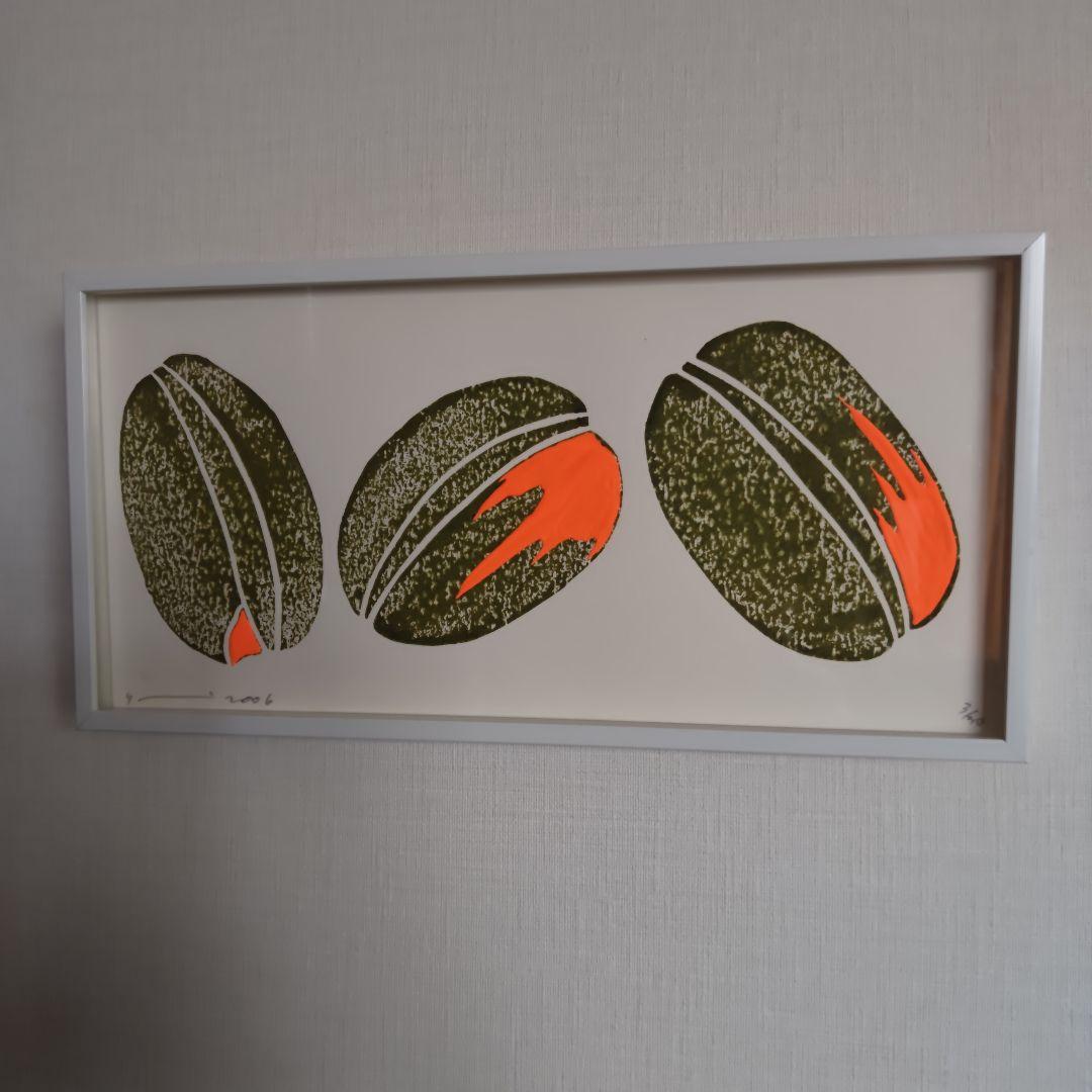 【希少作品】小井田由貴　木版画　手彩色　コーヒー豆　Coffee Beans