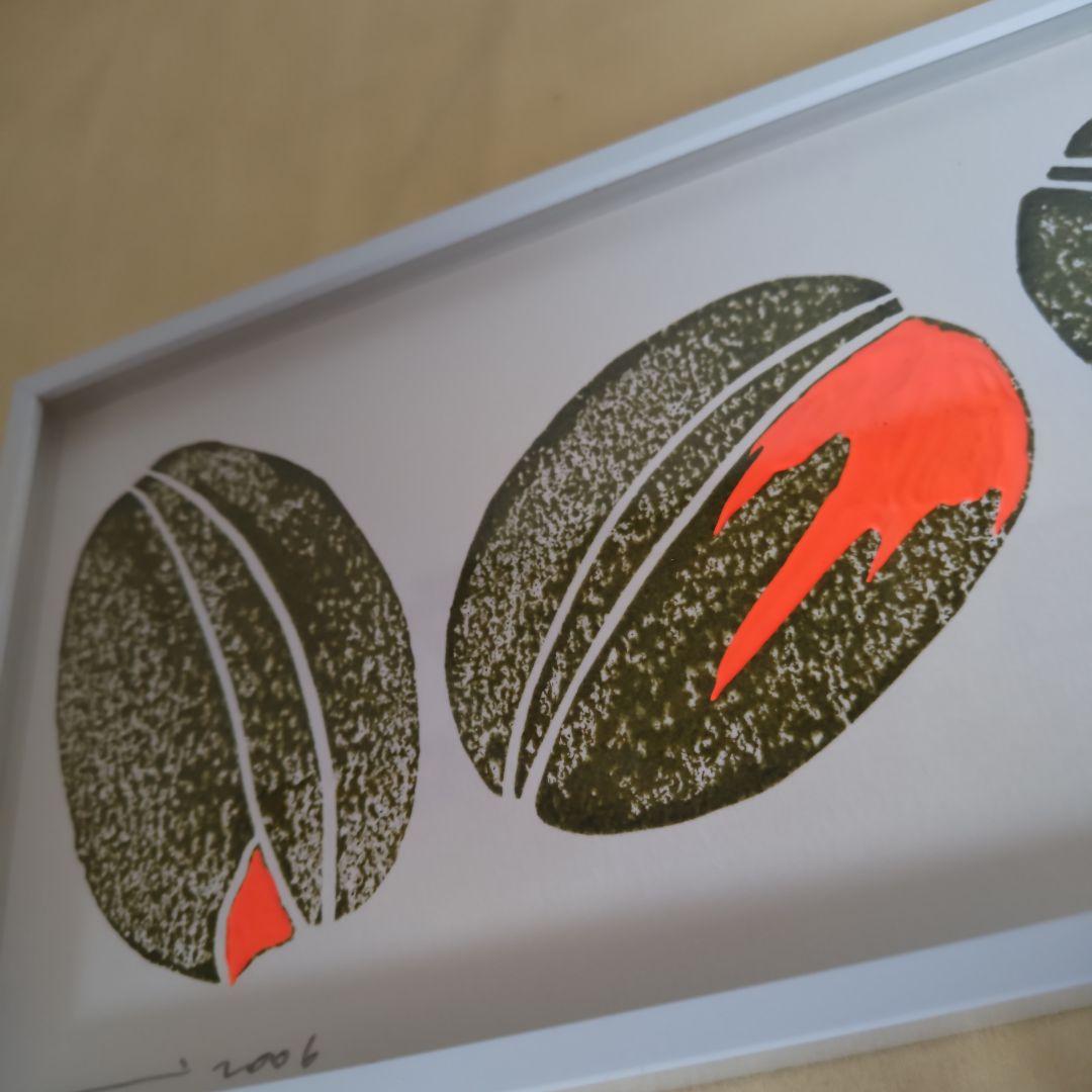 【希少作品】小井田由貴　木版画　手彩色　コーヒー豆　Coffee Beans