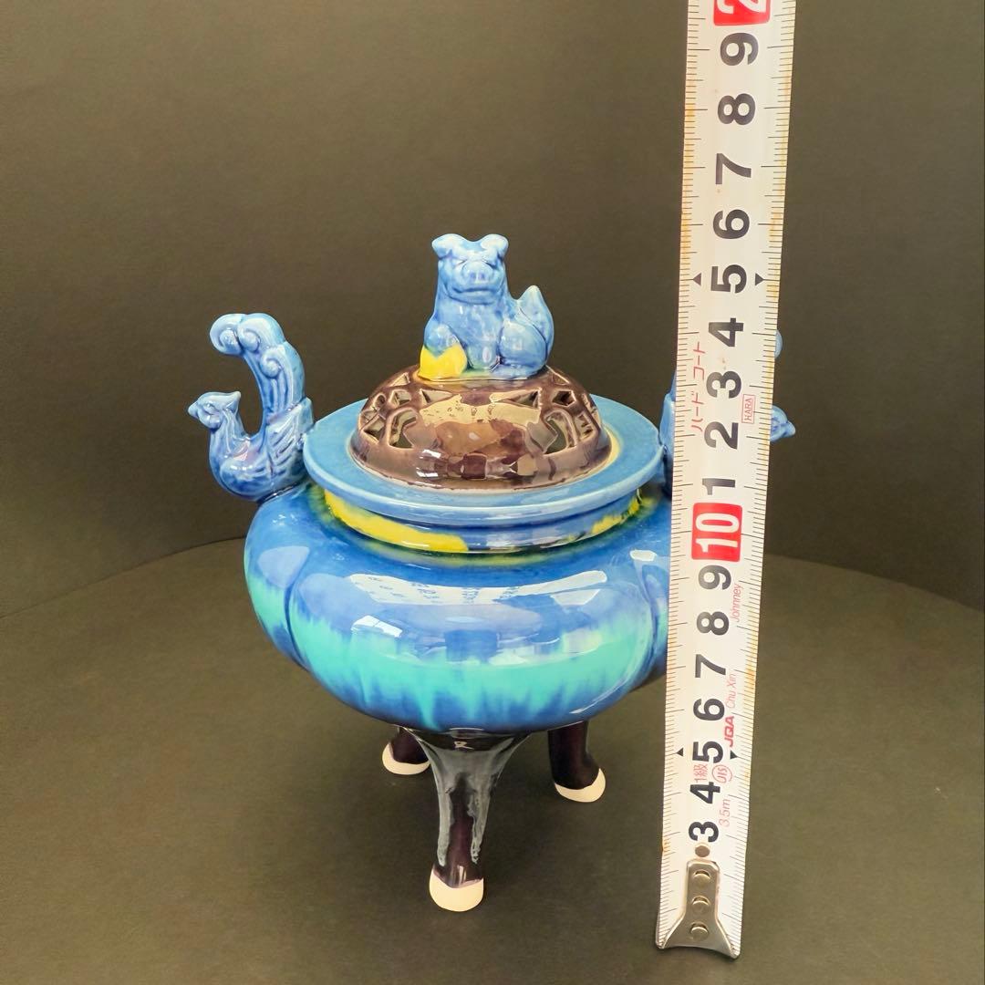 九谷焼　司峰作　獅子蓋　鳳凰耳付　香炉　送料込み