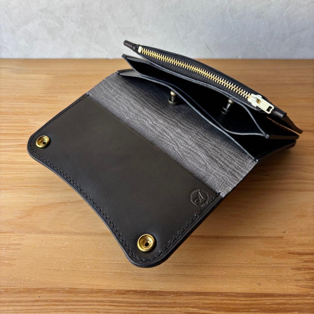 M【ブラック&クロコダイル】ミドルトラッカーウォレット イタリアンレザー