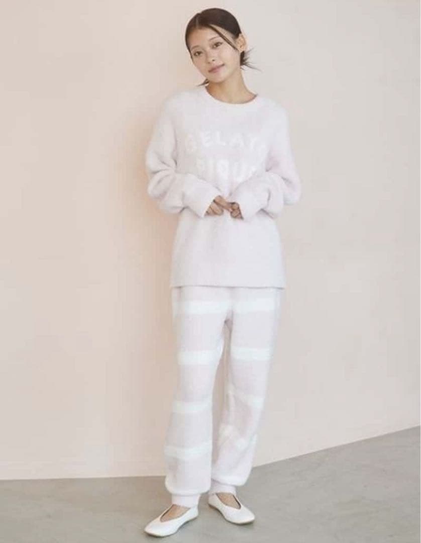 ジェラートピケ、パウダーロゴジャガードプルオーバー&ロングパンツセット、ピンク