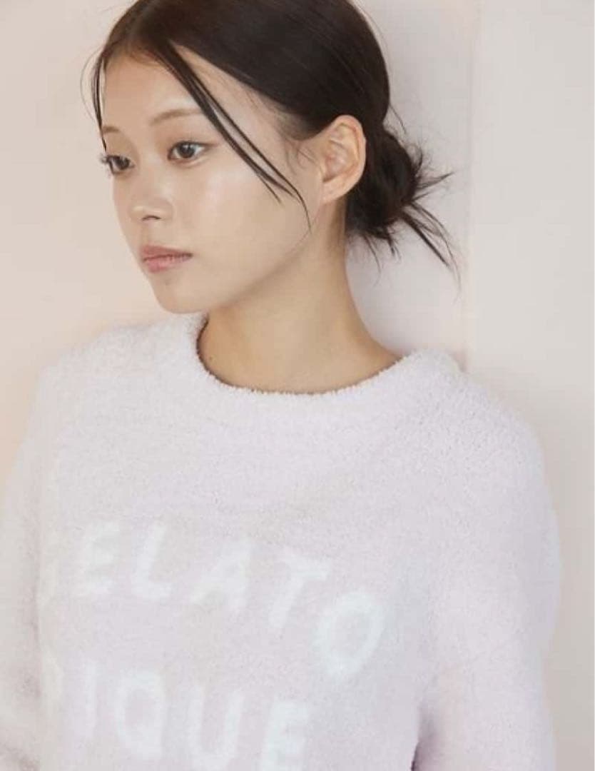 ジェラートピケ、パウダーロゴジャガードプルオーバー&ロングパンツセット、ピンク