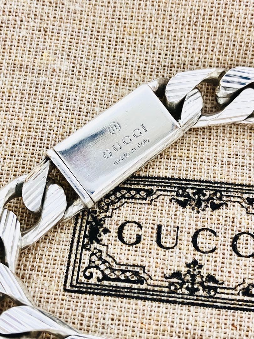 【超美品】GUCCI 喜平チェーン ストライプ ブレスレット シルバー925
