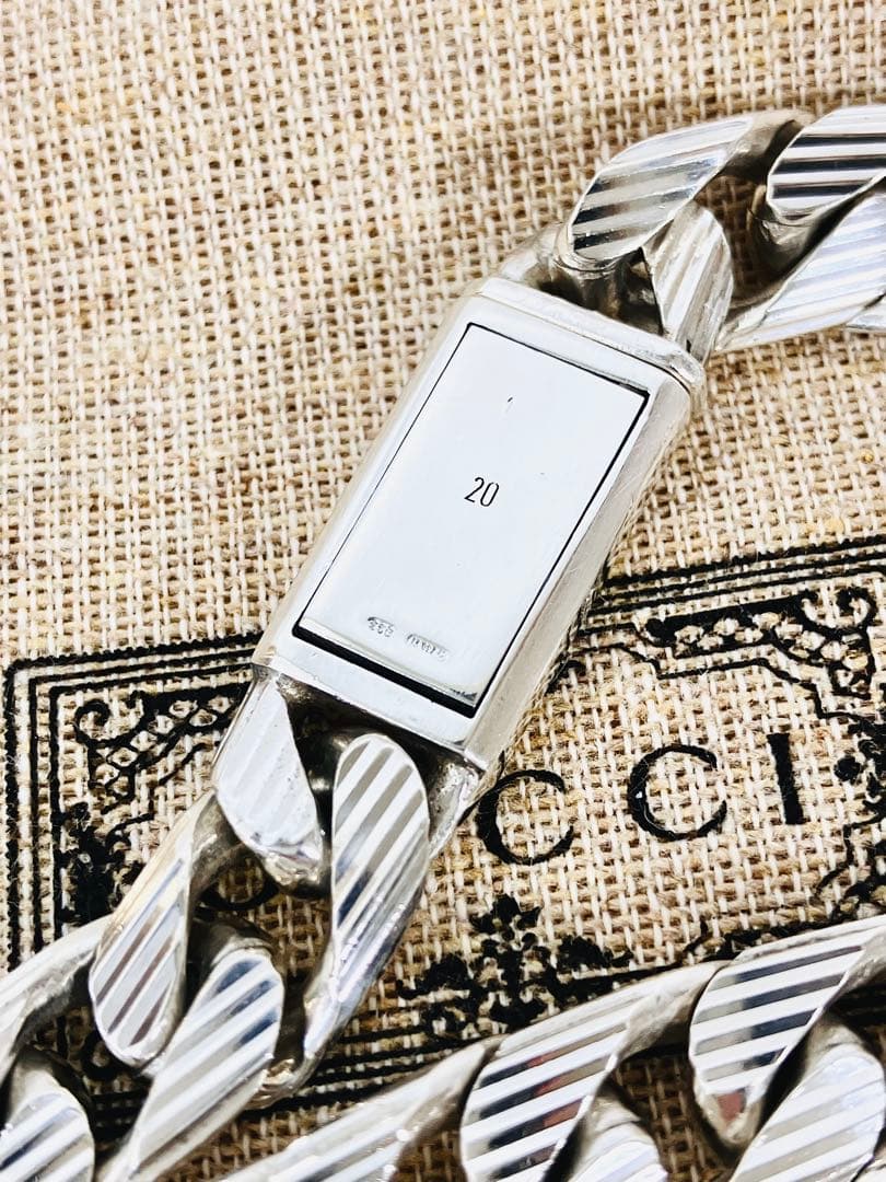 【超美品】GUCCI 喜平チェーン ストライプ ブレスレット シルバー925