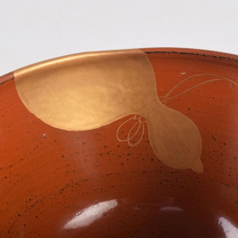 茶道具　春斎銘　陶蒔絵　黒塗　朱塗　波筏瓢箪蒔絵　茶碗　一対　V　8409