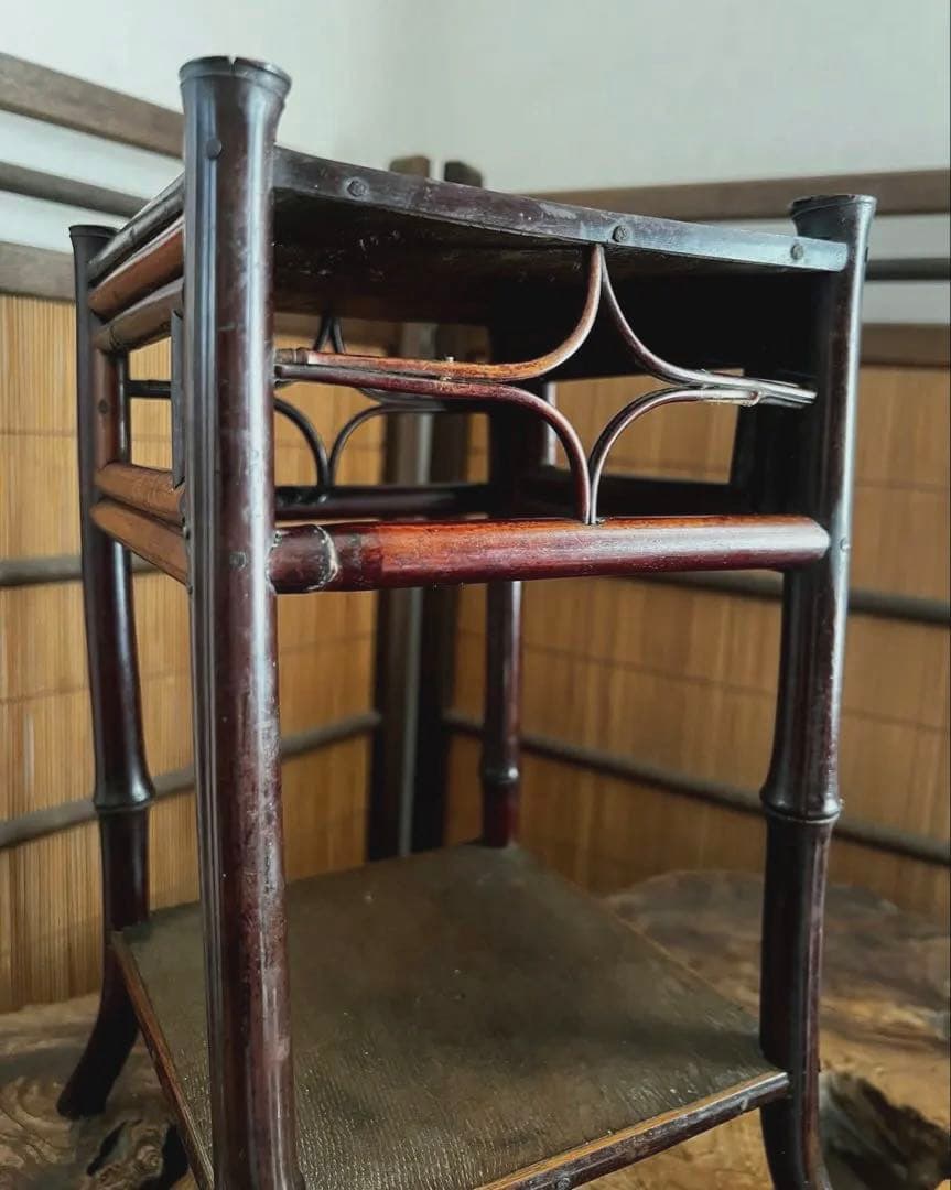 時代 古木 竹工細工 中型 花台 香台 盆栽台