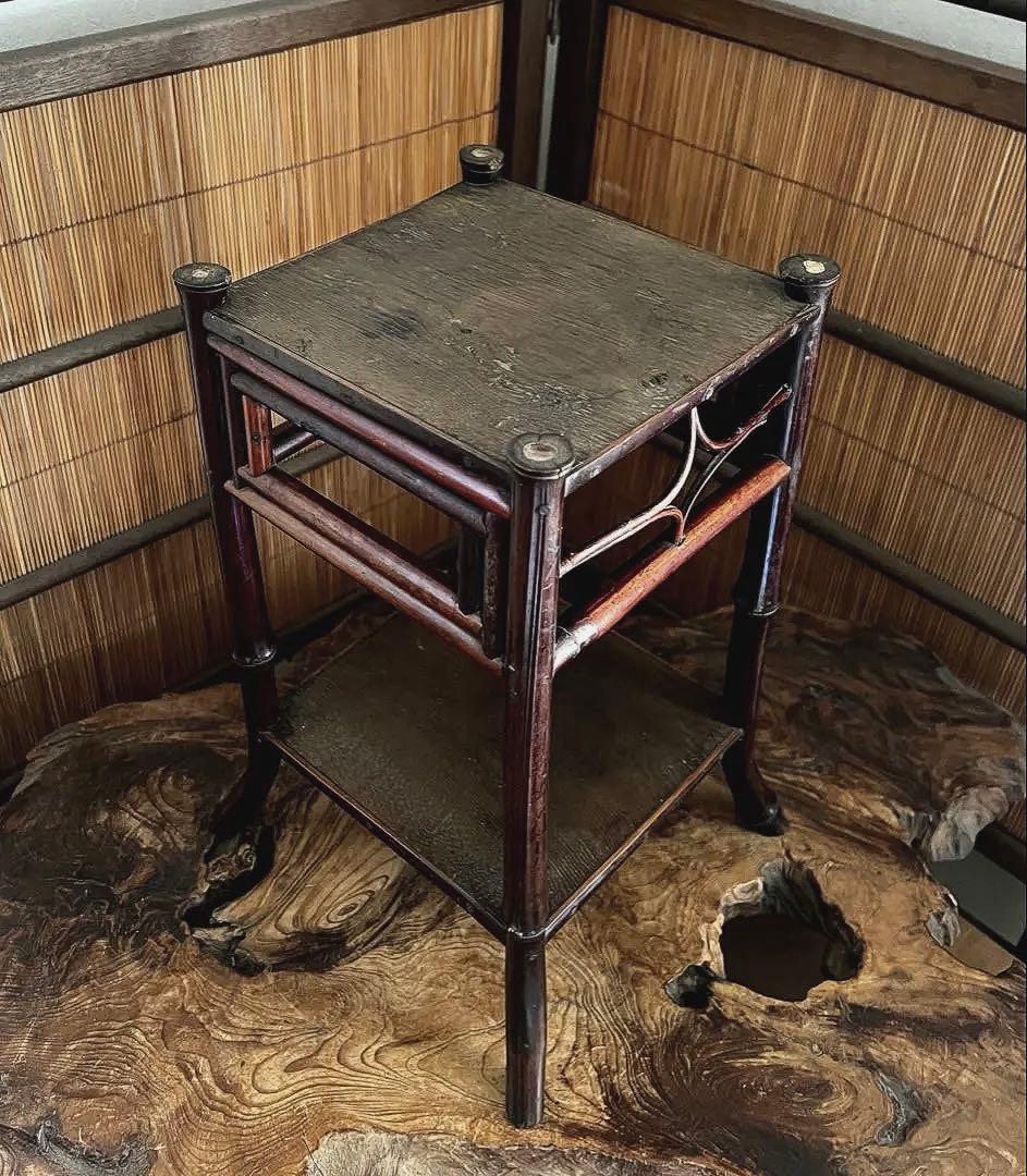 時代 古木 竹工細工 中型 花台 香台 盆栽台