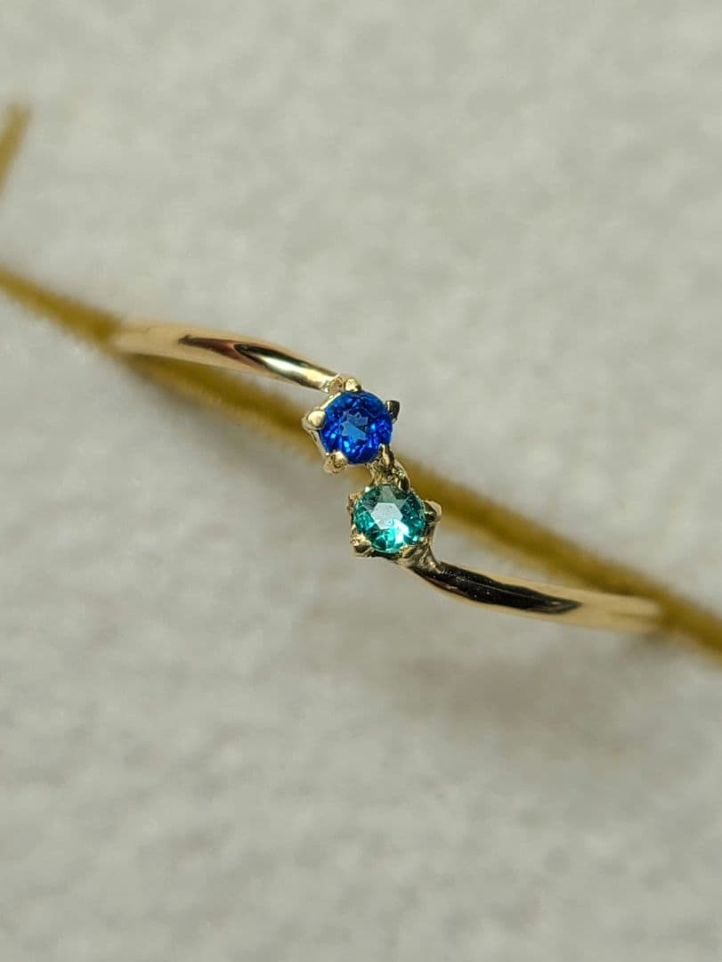 素晴らしいブルーの共演★バターリャパライバトルマリン&アウイナイトリング18金★