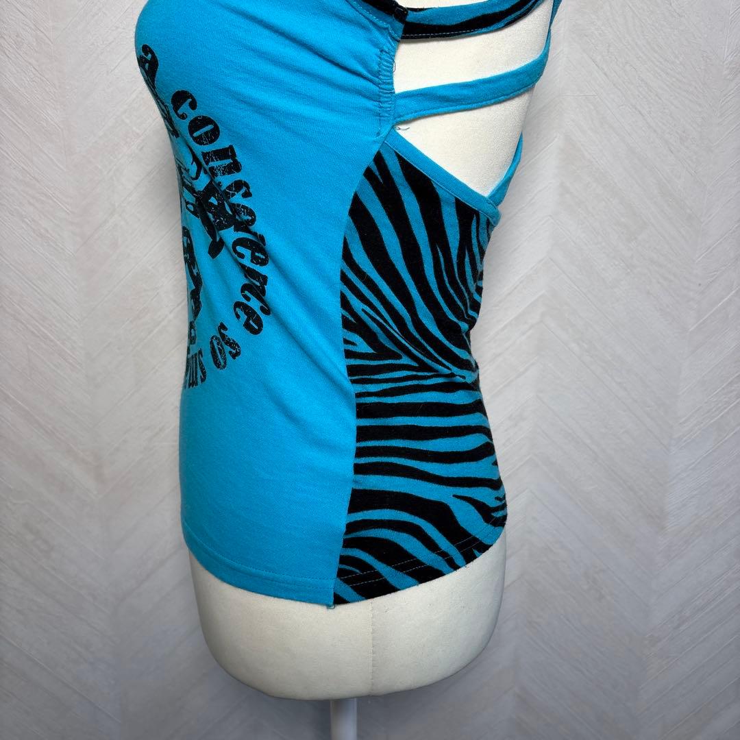 d.i.a. 平成ギャルy2k バックオープンゼブラ柄十字架英字タンクトップ