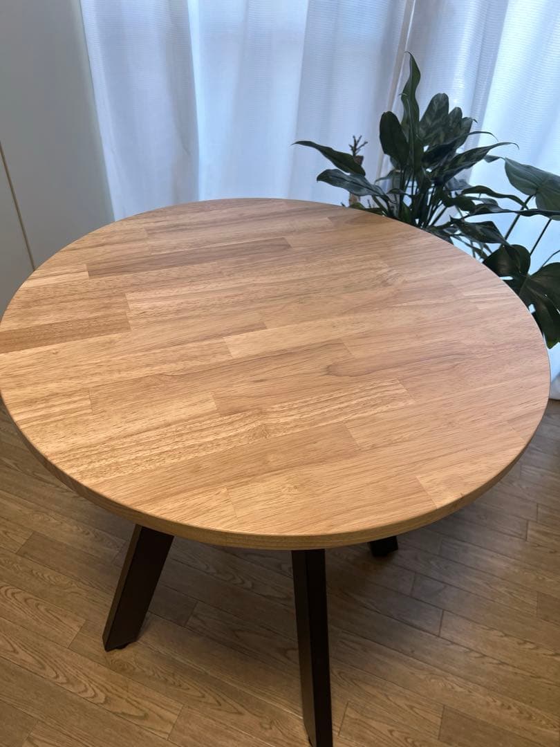 美品 kanademono 天然木 ラウンド カフェ テーブル 直径66cm