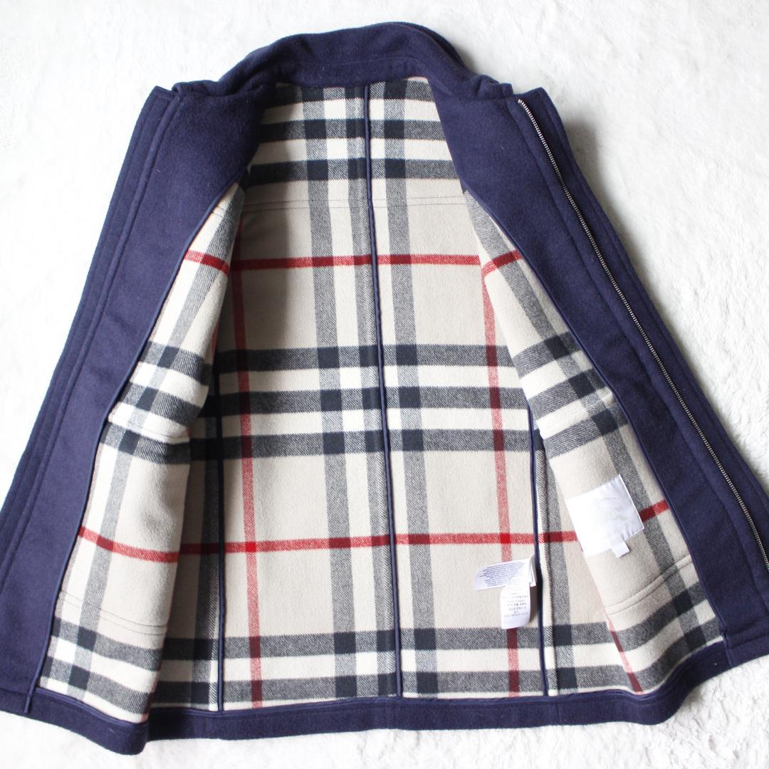 バーバリーチルドレン ダッフルコート 14Y ノバチェック フード ネイビー