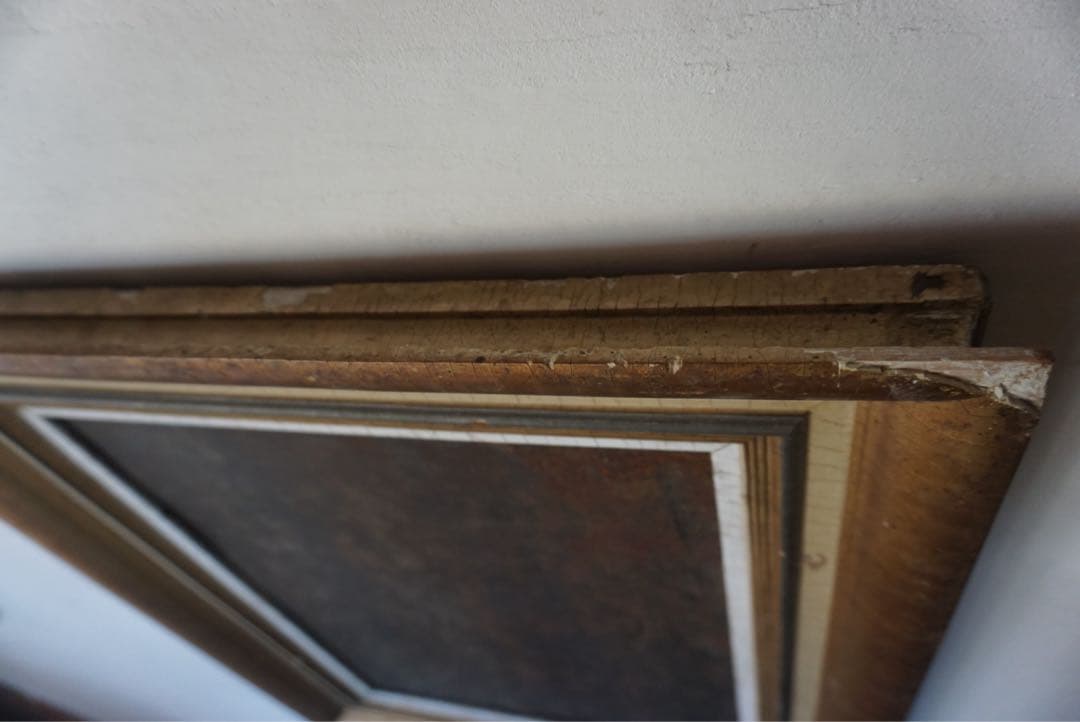 大きなアンティークフレームのブリキサインボード　看板　店舗什器　額縁　古道具