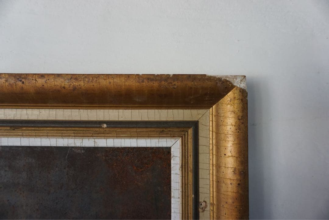 大きなアンティークフレームのブリキサインボード　看板　店舗什器　額縁　古道具