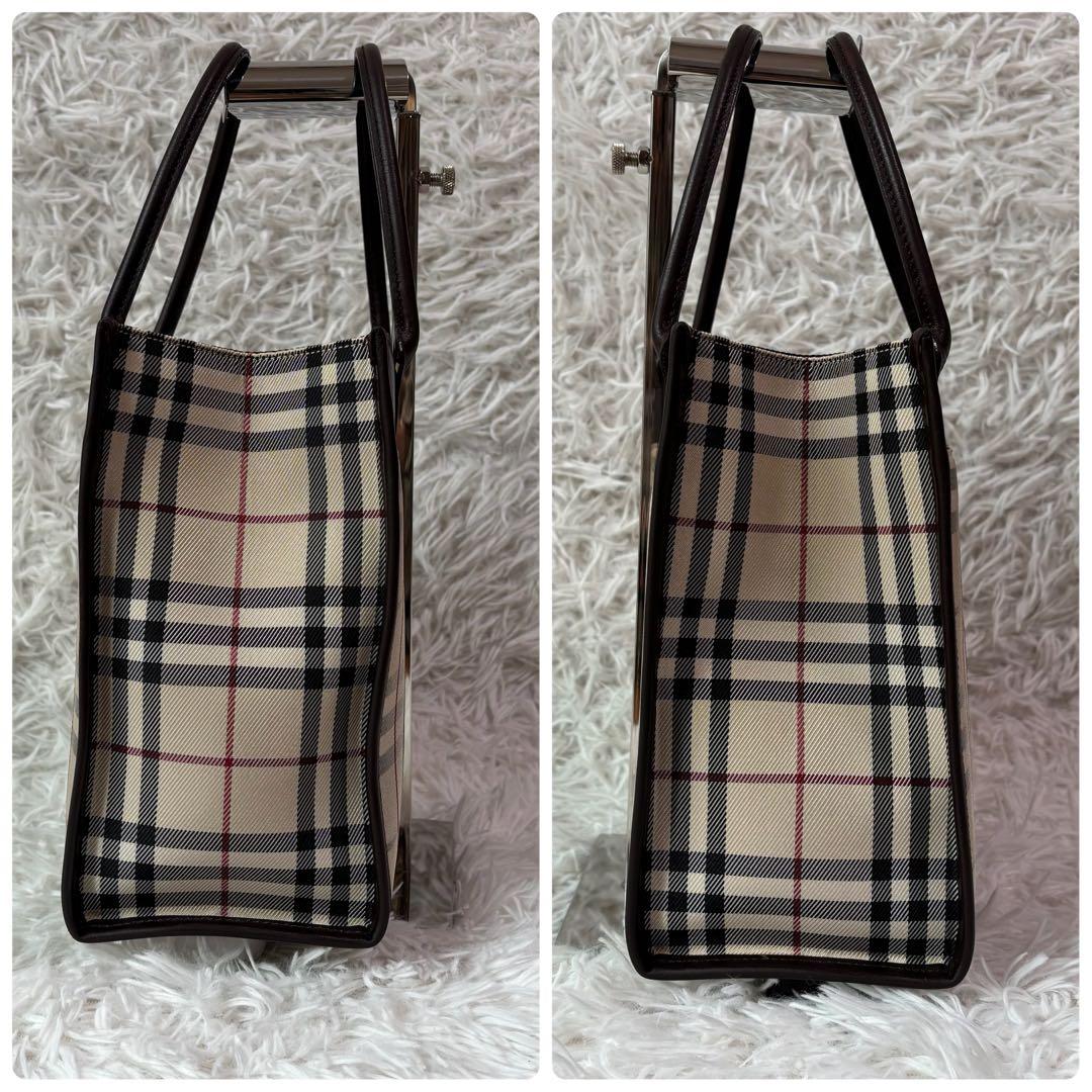 ✨極美品✨バーバリー ハンドバッグ ノバチェック ロゴプレート レザー×PVC