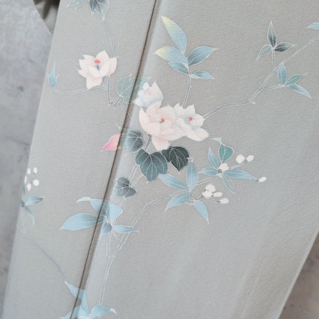 訪問着　フルセット　加賀友禅　虫食い　着物　正絹　花　祝い事　落款　E1