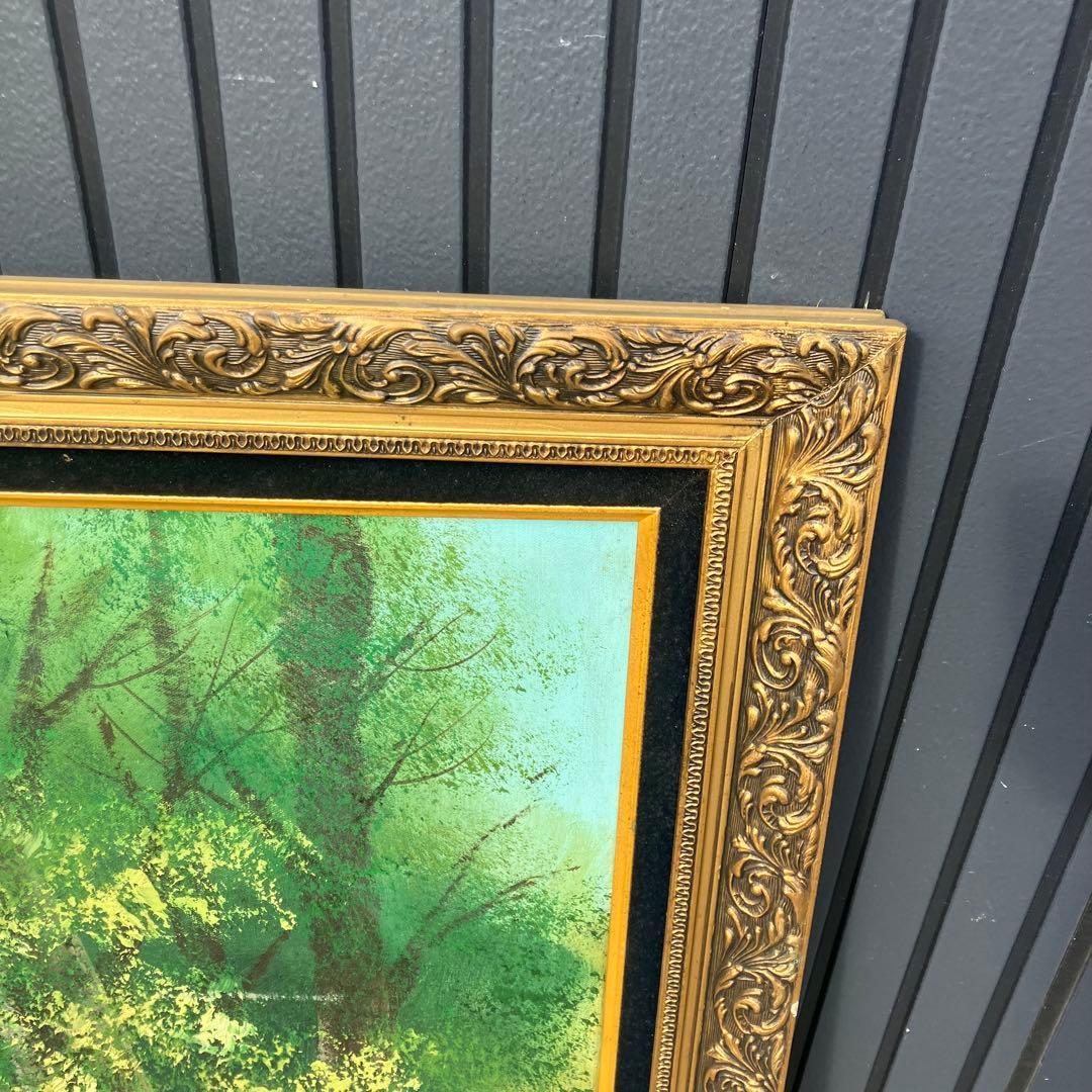 アンティーク More 山の湖畔 肉筆 油彩画 油絵 風景画 金縁額縁 額装絵画