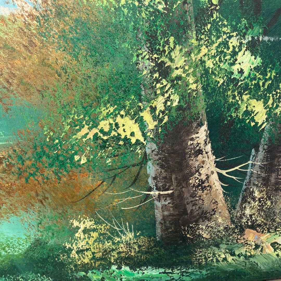 アンティーク More 山の湖畔 肉筆 油彩画 油絵 風景画 金縁額縁 額装絵画