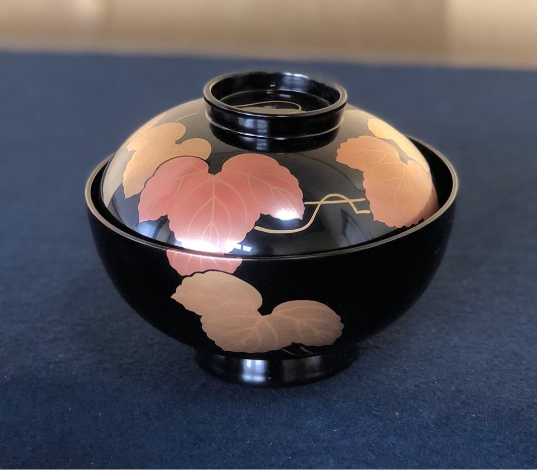 《レ》輪島塗 黒塗 蔦蒔絵 吸物椀5客 木製漆器 木箱　251119え4