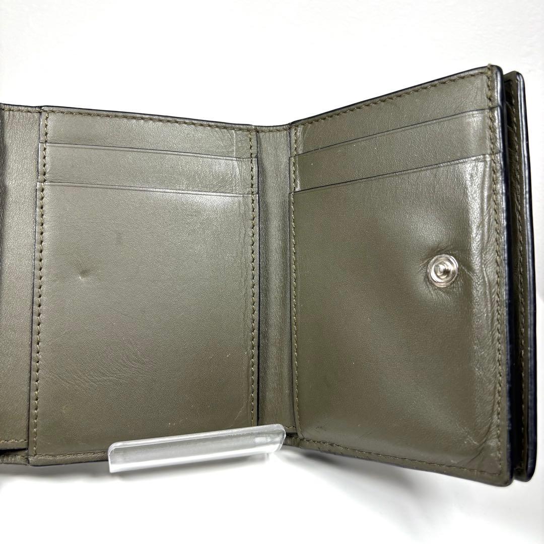 ☆人気☆LOEWE アナグラムロゴ 三つ折り コンパクト財布 カーキ レザー