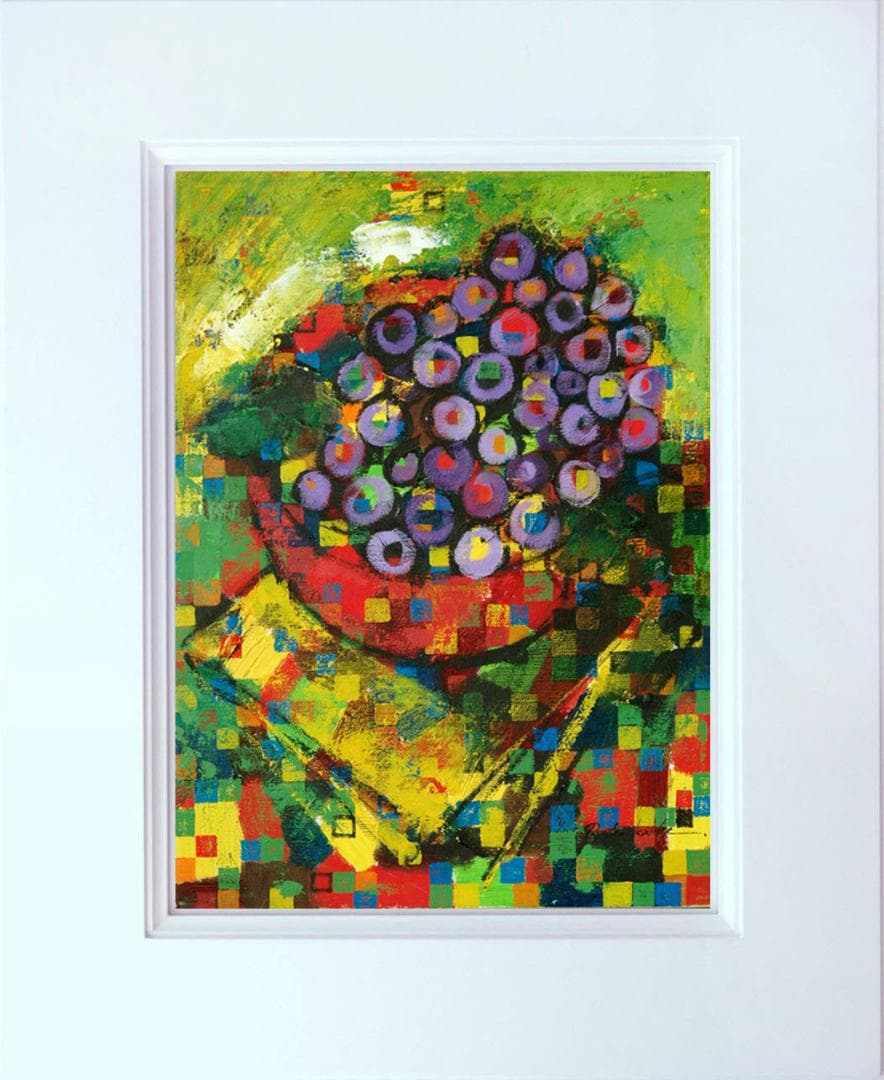 油絵 菅家令子 絵 絵画インテリア 額付(白) uF6-063004果物 ぶどう