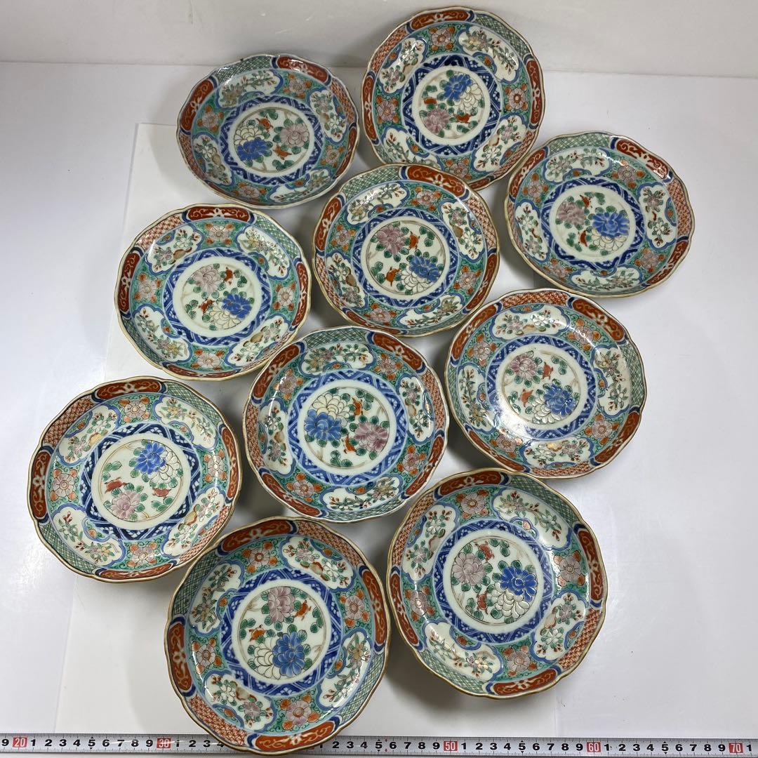 古伊万里　上手赤絵中皿10枚　幅約15.5㎝　東Y7-0312☆2Fトヒコ
