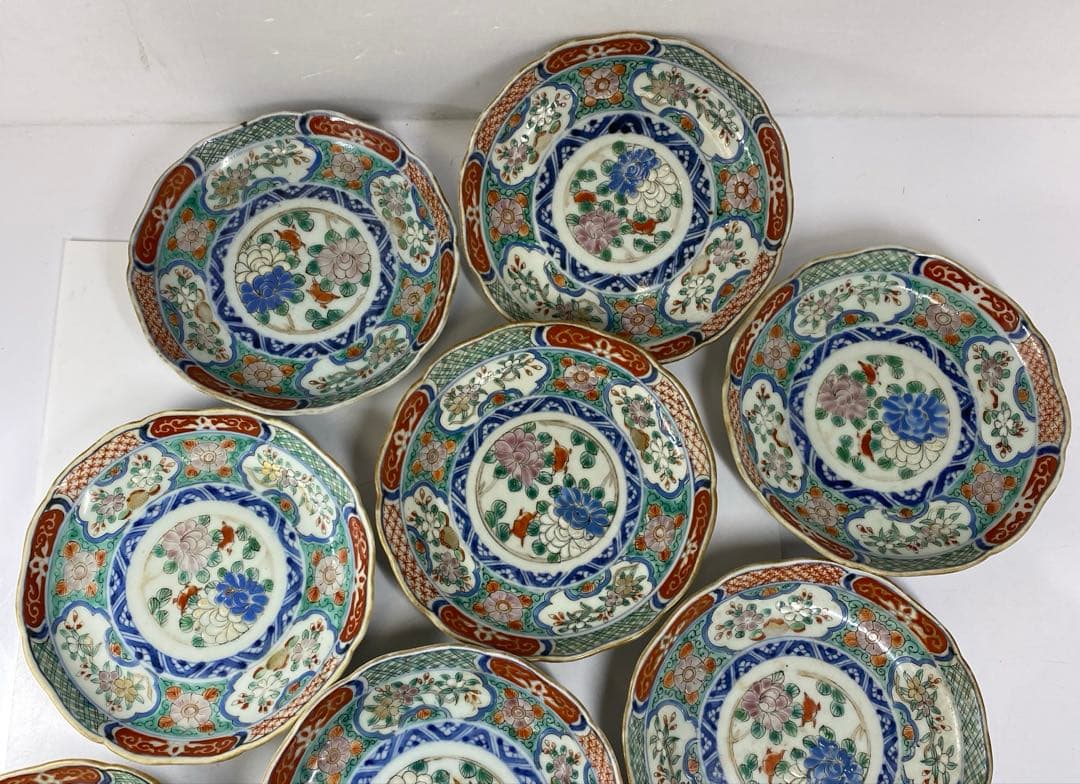 古伊万里　上手赤絵中皿10枚　幅約15.5㎝　東Y7-0312☆2Fトヒコ