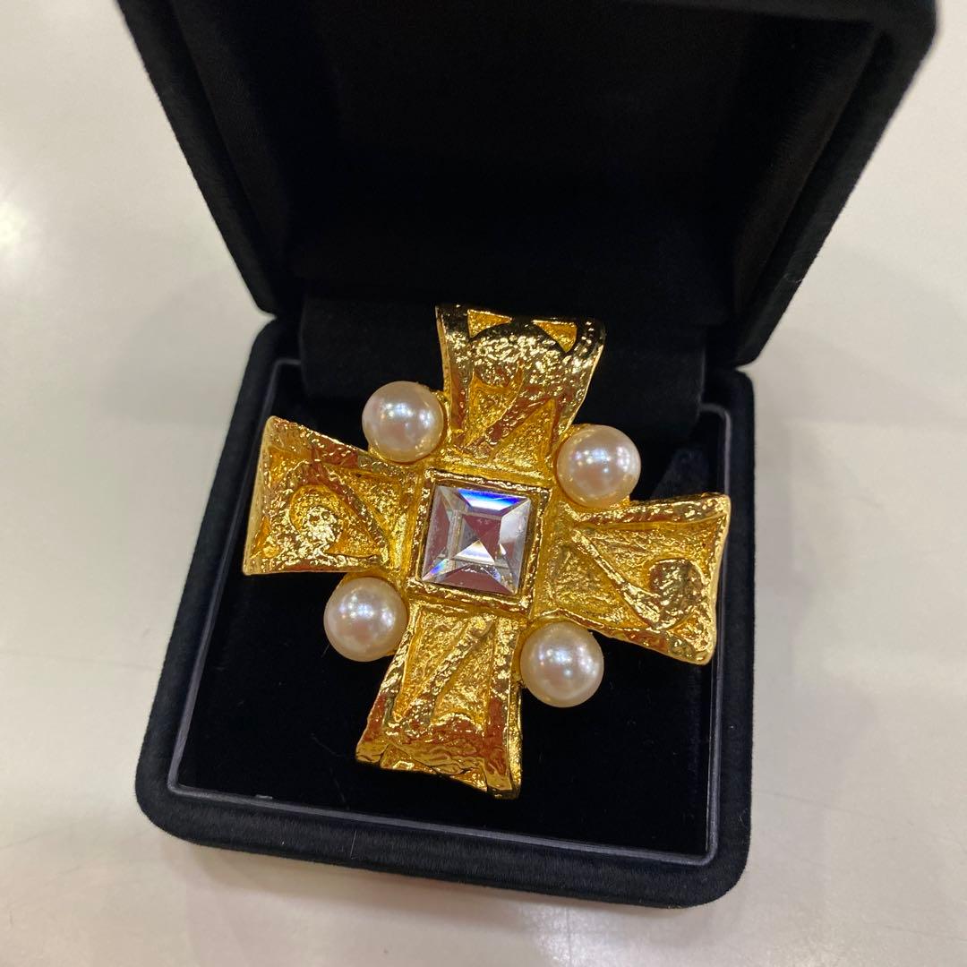 希少 ヴィンテージ クリスチャンラクロワ クリスタル　クロス　ブローチ