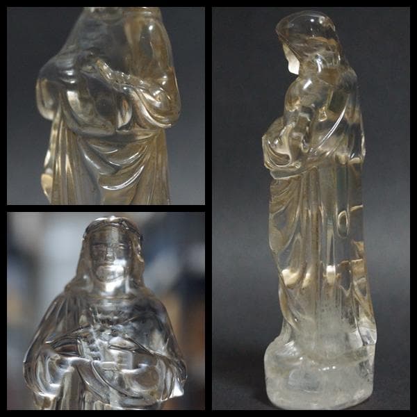 時代高品質高透明度 天然本水晶 細工手彫り彫刻『イエス様』置物