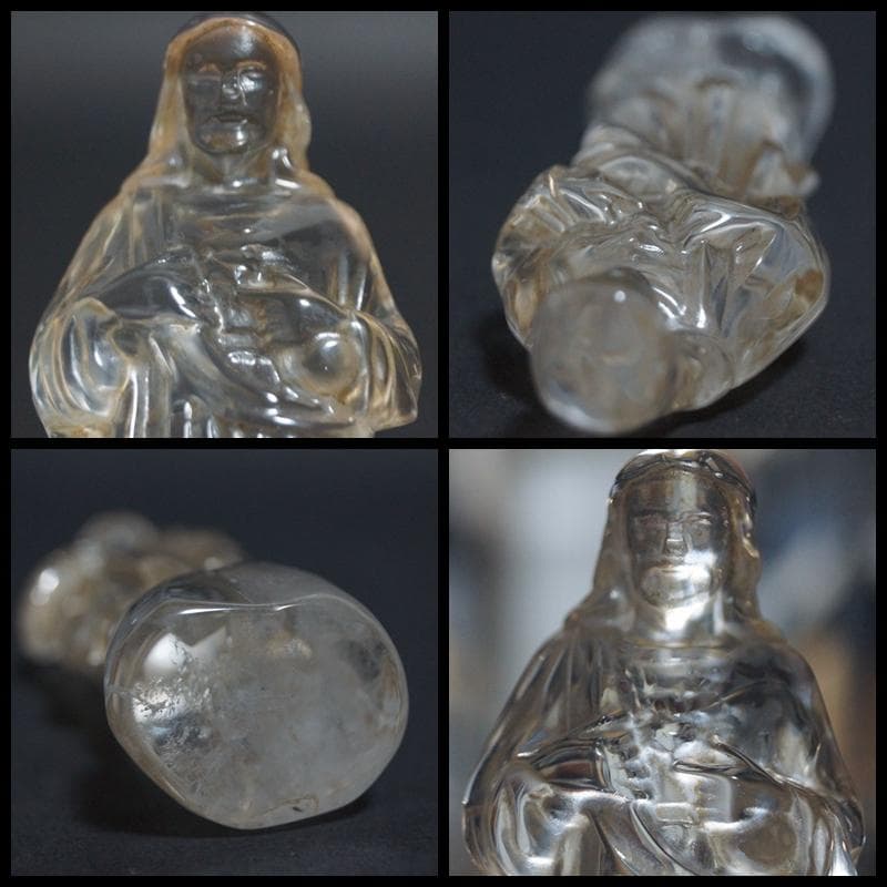 時代高品質高透明度 天然本水晶 細工手彫り彫刻『イエス様』置物