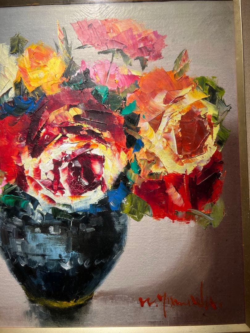 油彩画【薔薇】作者不明