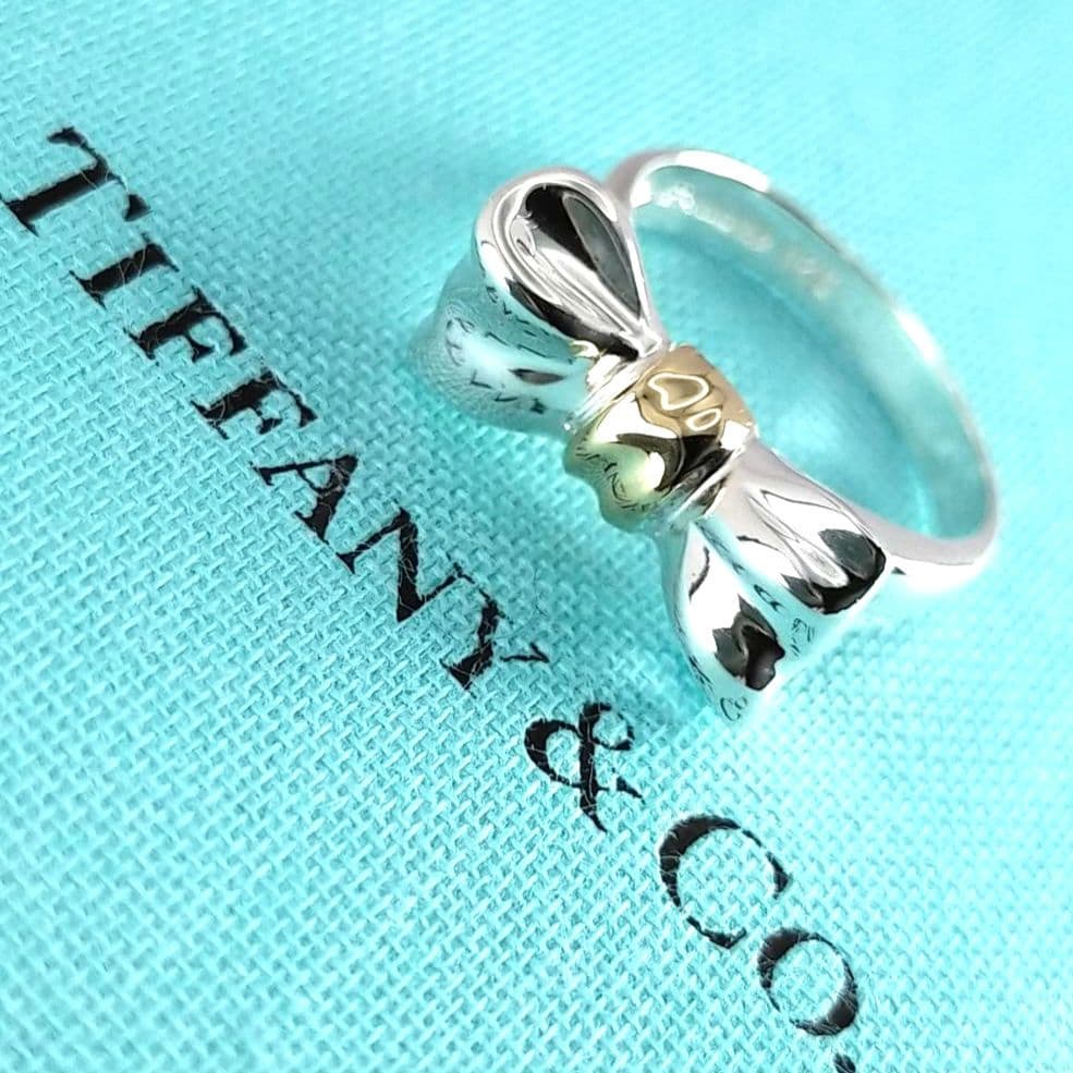 ●SALE●【ティファニー】リボン　コンビ　リング　７号　2248