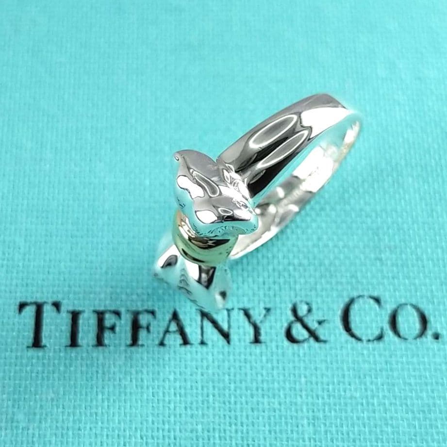 ●SALE●【ティファニー】リボン　コンビ　リング　７号　2248