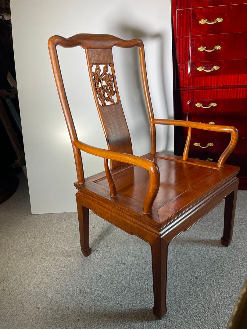 唐木 無垢材 高級 アームチェア ダイニング 銘木 現状品 椅子 二脚セット