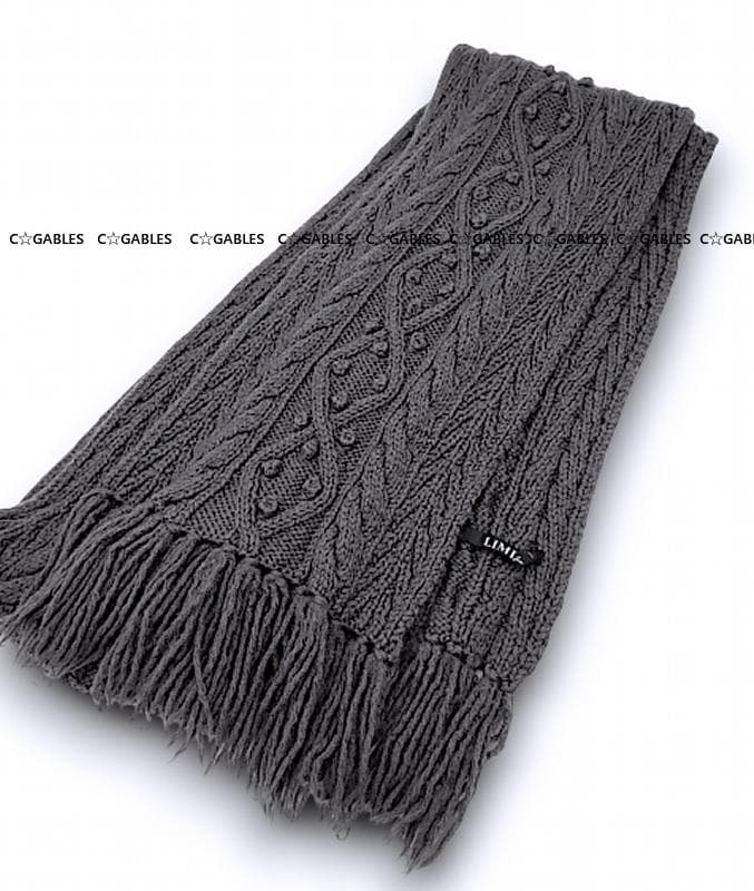 LIMI feu リミフゥ アラン編みフリンジニットマフラー　ヨウジヤマモト