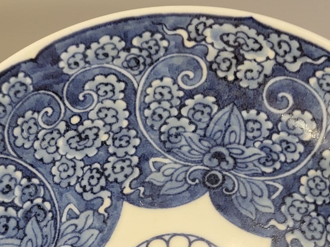 DT599 菊御紋 徳川紋 染付 鍋島皿 一対 希少 5000 値 19000