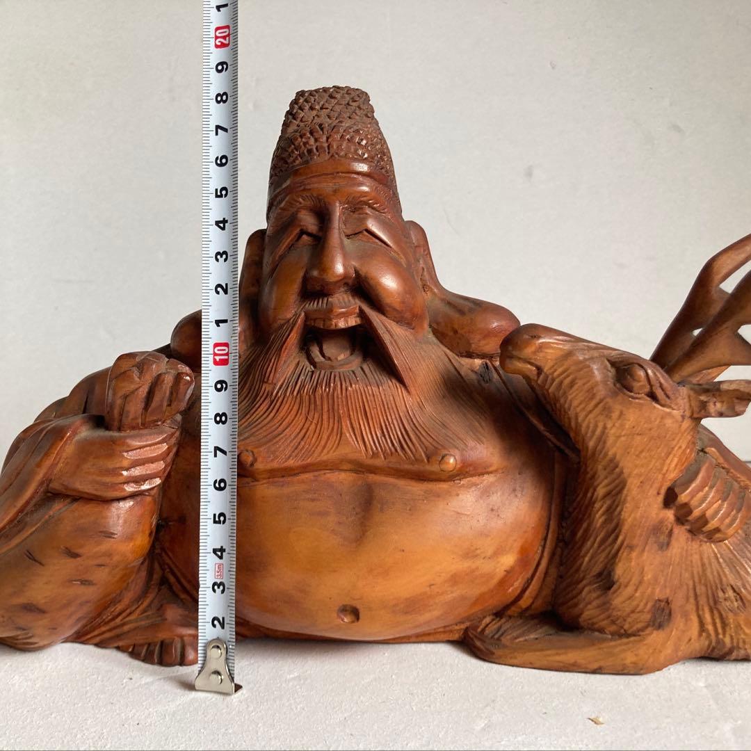 一刀彫 寿老人 鹿　玄鹿寿老人　福禄寿 鹿仙人