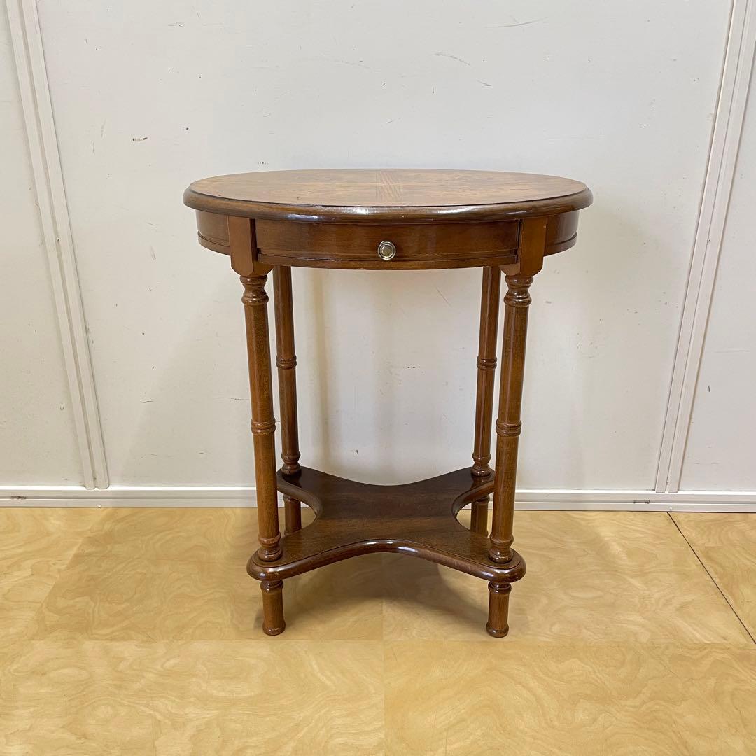 アンティーク調 サイドテーブル 花台 引き出し コンソール 飾り台 イタリア