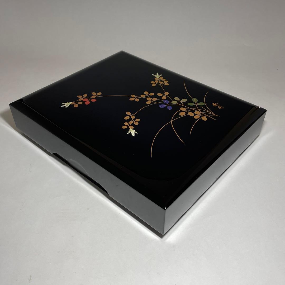 ◆国内最高峰の漆 浄法寺漆器 【春彩】作 金彩文箱 萩の図 岩手県◆