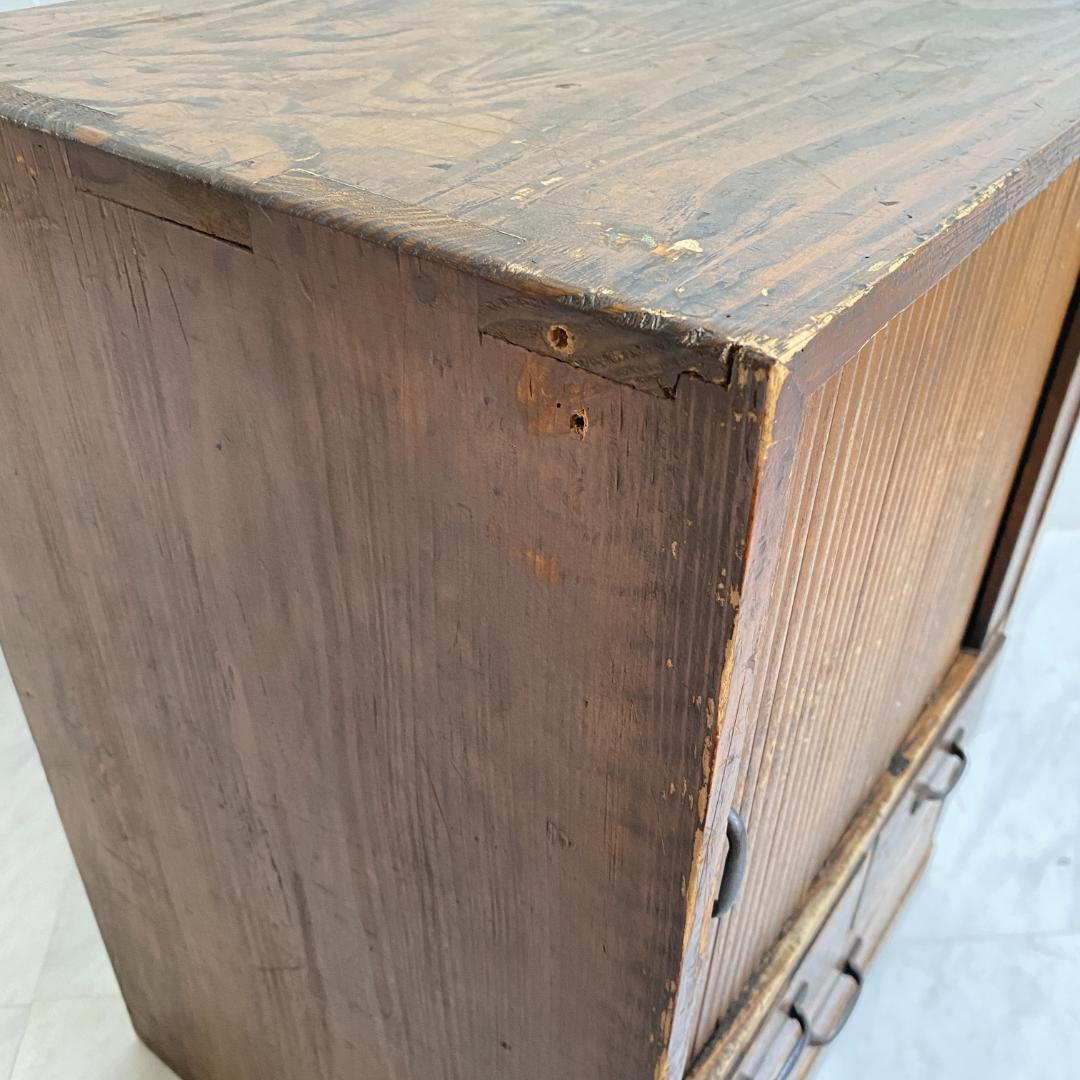 希少 アンティーク 蛇腹扉の小振りの棚 小引き出し 古道具