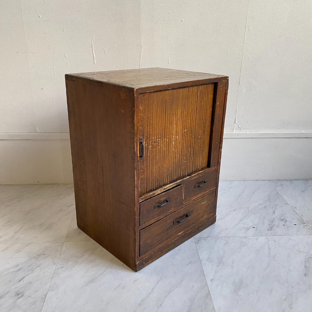希少 アンティーク 蛇腹扉の小振りの棚 小引き出し 古道具