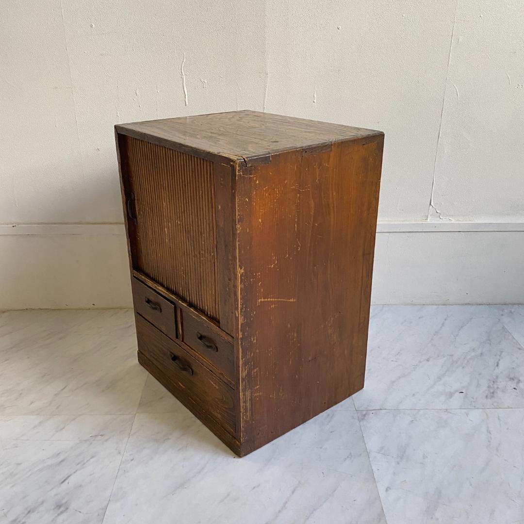 希少 アンティーク 蛇腹扉の小振りの棚 小引き出し 古道具