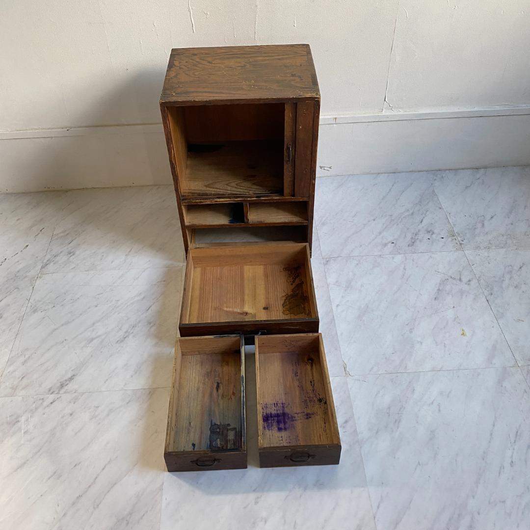 希少 アンティーク 蛇腹扉の小振りの棚 小引き出し 古道具