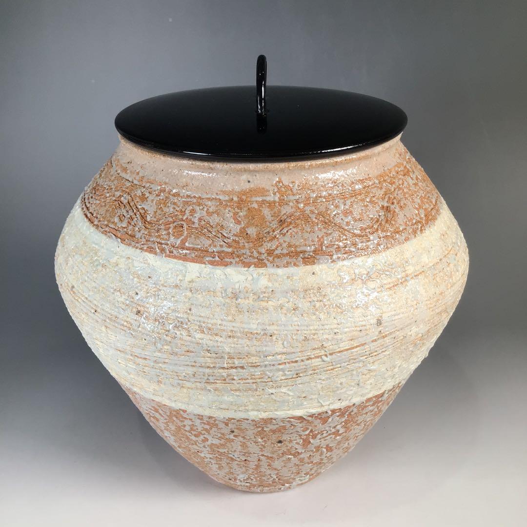 Ｎ４２６　水指　『宇田佐平造』『算玉刷毛目文』『一重口水指』　共箱　茶道具