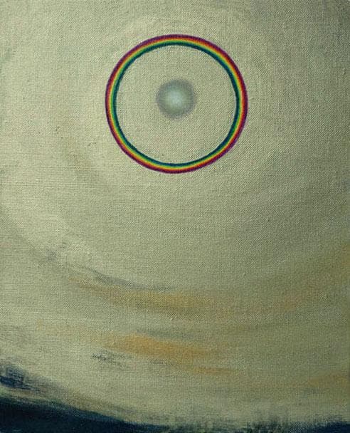 油絵 菅家令子 絵 絵画インテリア額付(青緑＋金色の枠)F3-G92023祈希望