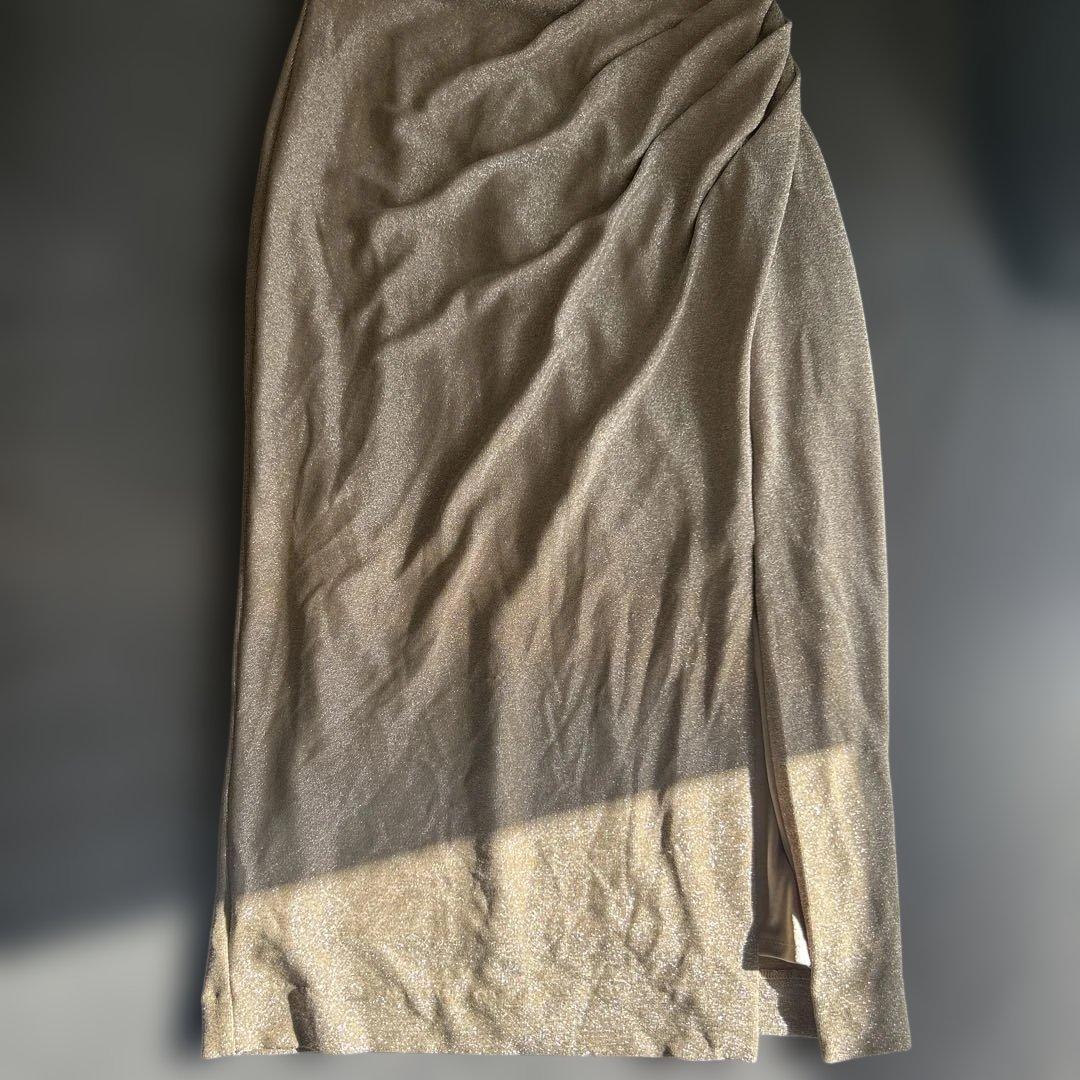 ワンショルダー ベージュ　ブロンズ　ジャンマクレーン　キャバドレス　ナイトドレス