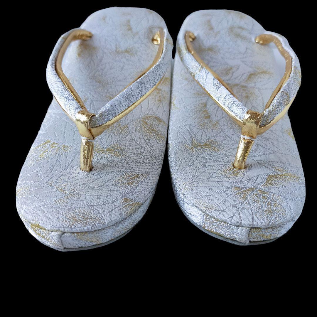 草履 バック セット ゴールド 金 白 ホワイト シルバー 葉 銀 050705