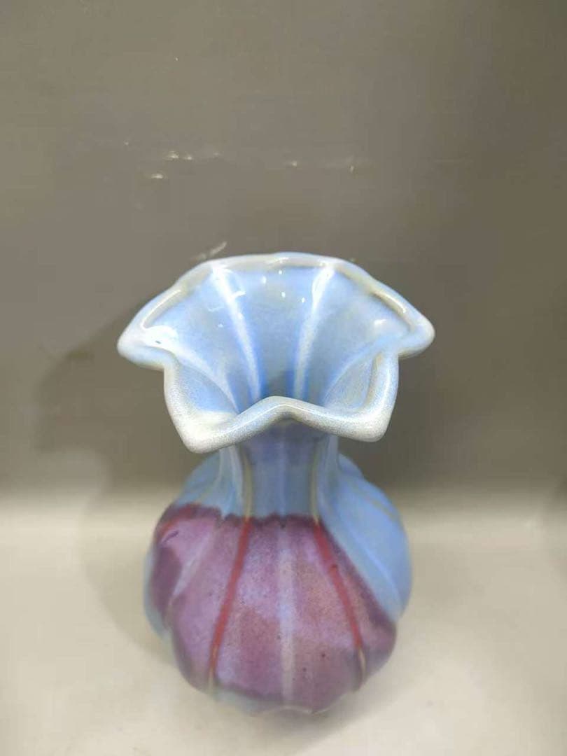 宋鈞磁瓜棱花口赏瓶 置物　陶芸　骨董品　古美術品　花瓶　逸品‼️